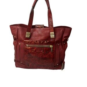 GRYSON Red Leather Tote with Vintage Charm